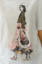 Oui T-Shirt With Girl Motif Off-White