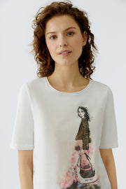 Oui T-Shirt With Girl Motif Off-White