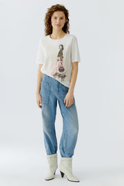 Oui T-Shirt With Girl Motif Off-White