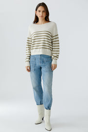 Oui Knit Striped Jumper White/Green