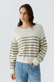 Oui Knit Striped Jumper White/Green