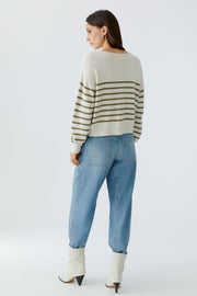 Oui Knit Striped Jumper White/Green