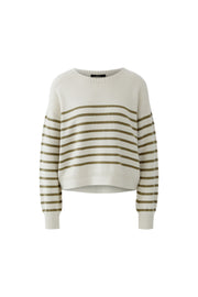 Oui Knit Striped Jumper White/Green