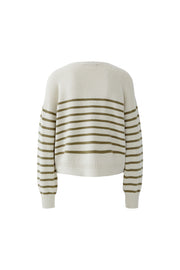 Oui Knit Striped Jumper White/Green