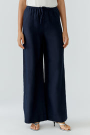 Oui Linen Trouser Dark Blue
