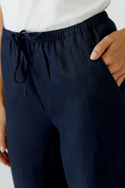 Oui Linen Trouser Dark Blue