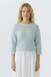 Oui Knit Striped Jumper Off-white/Blue