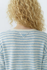 Oui Knit Striped Jumper Off-white/Blue