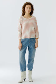Oui Knit Striped Jumper Off-white/Pink