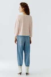 Oui Knit Striped Jumper Off-white/Pink