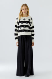 Oui Knit Sweater Striped/Spot Pattern
