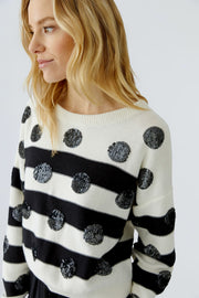 Oui Knit Sweater Striped/Spot Pattern