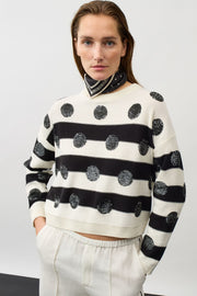 Oui Knit Sweater Striped/Spot Pattern