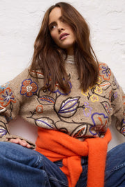 Oui Knit Sweater With Floral Embroidery