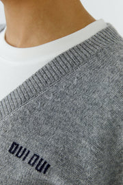 Oui Knit Sweater With Built-in Crew Neck Insert Grey/White