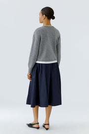 Oui Knit Sweater With Built-in Crew Neck Insert Grey/White