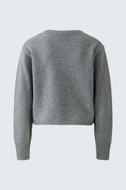 Oui Knit Sweater With Built-in Crew Neck Insert Grey/White
