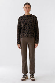 Oui Faux Leather Trouser Dark Brown