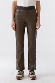 Oui Faux Leather Trouser Dark Brown
