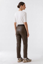 Oui Faux Leather Trouser Dark Brown