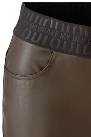 Oui Faux Leather Trouser Dark Brown
