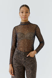 Oui Mesh Top Leo Print