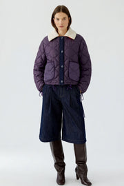 Oui Reversible Jacket Dark Violet/Olive/Navy