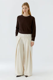 Oui Knit Sweater Dark Brown/Off-white