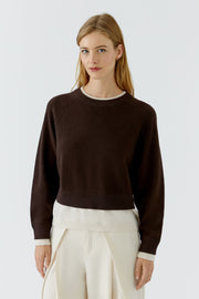 Oui Knit Sweater Dark Brown/Off-white