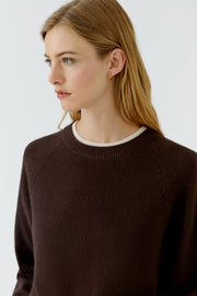 Oui Knit Sweater Dark Brown/Off-white