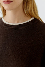 Oui Knit Sweater Dark Brown/Off-white