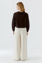 Oui Knit Sweater Dark Brown/Off-white