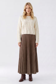 Oui Pleated Skirt Dark Brown