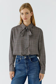 Oui Bow Check Blouse