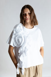 Psophia White T-Shirt With Rosette Detail