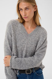 Part Two Chanilla Vneck Sweater Grey Melange