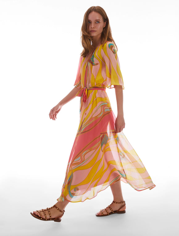 Feriale Dress Coral Abstract Print