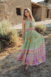Piti Cuiti Curacao Dress Green/Pink Print