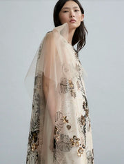Psophia Dress With Gold Embroidery