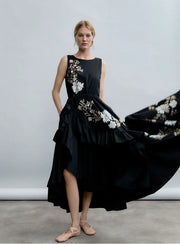 Psophia Dress With Flower Beaded Detail Black