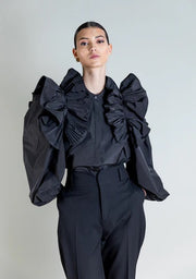 Psophia Taffeta Ruffle Shirt Black