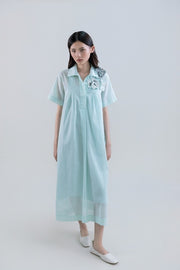 Psophia Aquamarine Midi Dress With Floral Appliqué