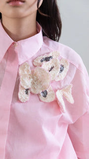 Psophia Pale Pink Voluminous Shirt With Floral Appliqué