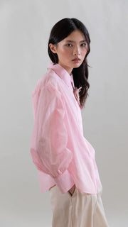 Psophia Pale Pink Voluminous Shirt With Floral Appliqué