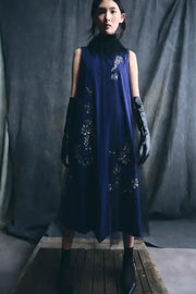 Psophia Taffeta Dress With Tulle Detail Navy