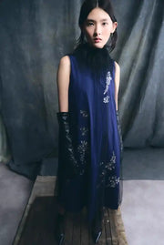 Psophia Taffeta Dress With Tulle Detail Navy