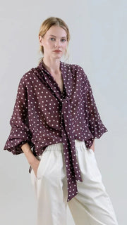 Psophia Dot Pattern Blouse Chocolate