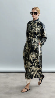 Psophia Palm Print Longline Shirt Tunic Dress With Belt Black MLT