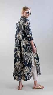 Psophia Palm Print Longline Shirt Tunic Dress With Belt Black MLT