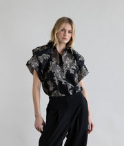 Psophia Silver Bloom Double Layer Tulip Sleeve Top